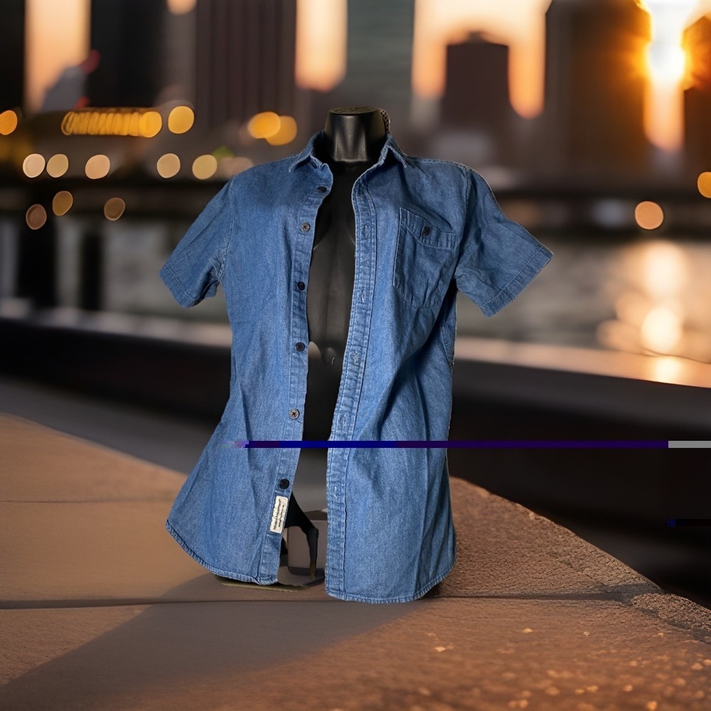 Modern Amusement Light Wt Denim SHORT SLEEVE BUTTON UP SHIRT Small